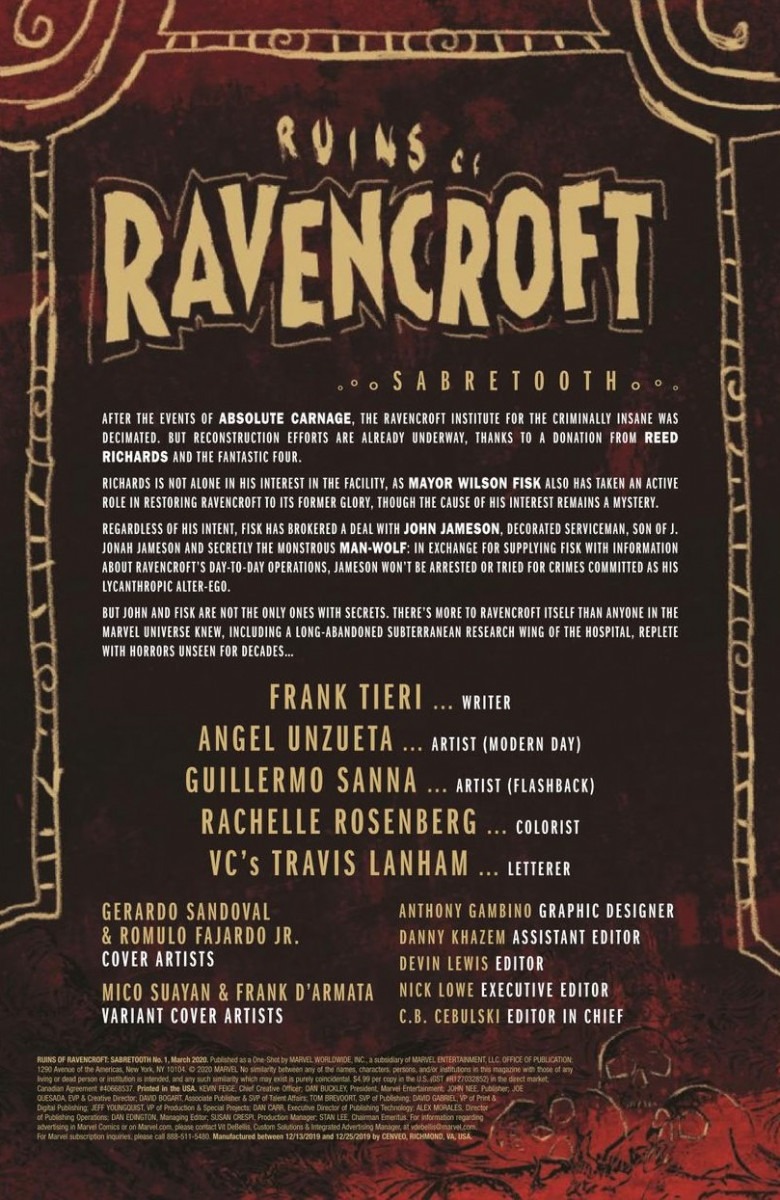Comic Book Preview - Ruins of Ravencroft: Sabretooth #1