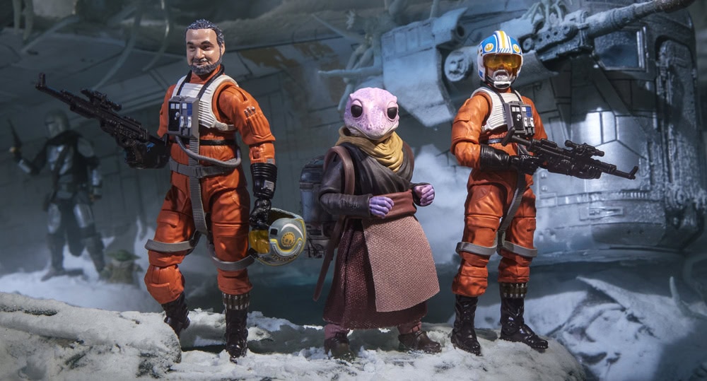 Hasbro’s Star Wars: The Vintage Collection Mandalorian 3-pack features Carson Teva, Trapper Wolf and the Frog Lady